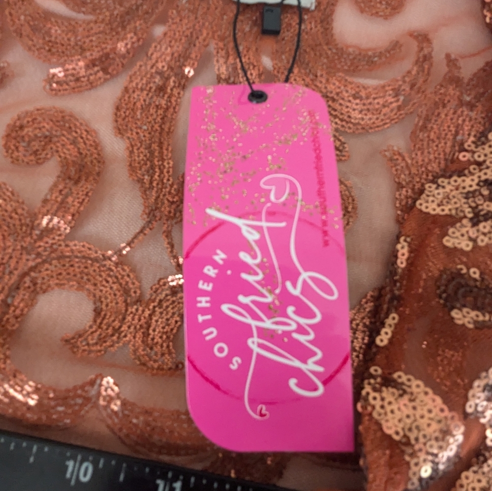 Southern Fried Chics NWT Copper Sequin Duster Medium - Picture 12 of 14